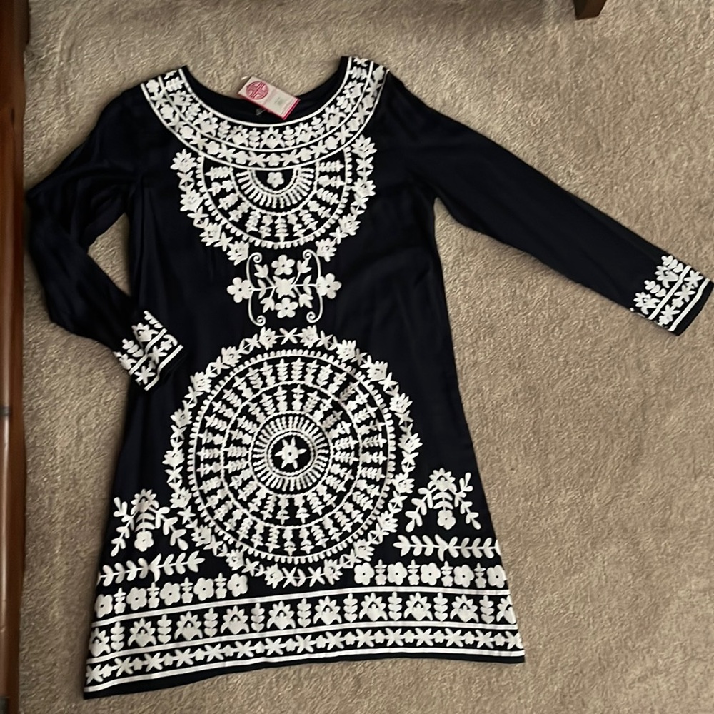 Navy blue and white dress
